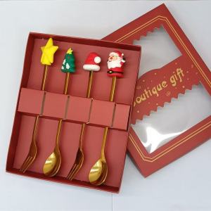 6PCS Christmas Forks and Spoons Set Christmas Cutlery Coffee Spoons Christmas Tree Decoration Dessert Tableware Set Gift
