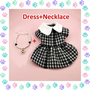 【Limited stock】 Whisker Warm Cat Dress Trendy Dog Clothes for Shih Tzu Dress Female Pet Wedding Birthday Clothing with Pearls Necklace Collar Oufits