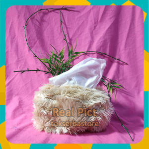 Cover/Sarung Tisu Bulu Korea Import Original - Tempat Tisu Cantik | Tempat Tisu Unik | Cover Tisu Motif [Krem] [Bisa COD]