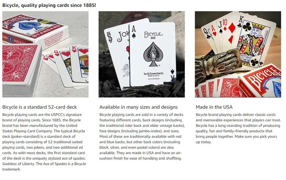 Bicycle Standard Poker Playing Cards ( jumbo ,Rider Back option