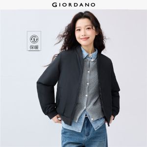 GIORDANO Women Bomber Jackets Waterproof Quilted Lining Bomber Jackets Stand Collar Solid Color Casual Bomber Jackets 13372829