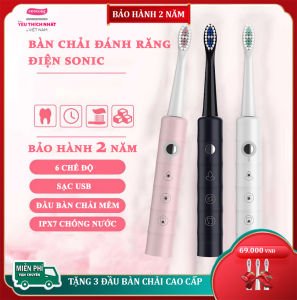 Bàn chải đánh răng điện Sonic với 6 chế độ làm sạch chức năng chống thấm nước toàn thân dùng sạc USB Tặng kèm 3 đầu bàn chải mềm ( Bảo hành 2 năm lỗi 1 đổi 1 trong 7 ngày )