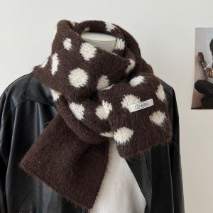 JAYQQ Polka Dot Pattern Knitted Scarf Coldproof Soft Plush Neckerchief Scarf Fashionable Warm Neck Warmer Women