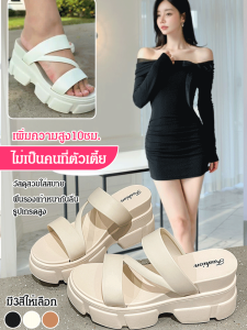 รองเท้าแตะส้นหนาสไตล์โรแมนติกสําหรับผู้หญิงในฤดูร้อน ก้นแพลตฟอร์มกันลื่นและรองเท้าแตะส้นสูง