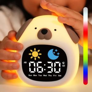 FCAlarm Clock for Kids Puppy-Shape Toddler Sleep Training Clock Cute Touch Night Light for Children Bedroom