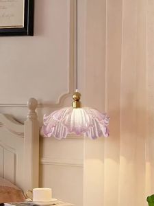 UrbanSpace SG- Glass Pendant LightR Pink Flower Hanging Lamp with Tricolor Light Moder Decorative Lamp for Living Dining Bedroom Corridor
