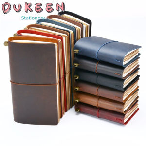 DUKEEN Genuine Leather Journal Travel Notebook Retro DIY Handmade Diary Portable Sketchbook Teacher Gift School Office Supplies