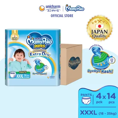 MamyPoko Extra Dry Pants Boy Baby Diapers XXXL 14pcs x 4 Packs(18 - 35kg) [Carton]