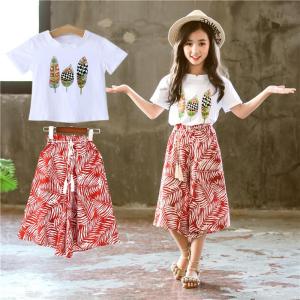 4-12 Years Summer Children Girls Clothes Sets Teenager Short Sleeve T-Shirt+ Pants
