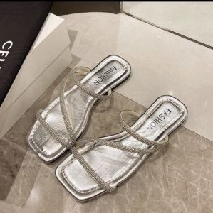 dép kẹp nữ mũi vuông phối 3 dây đá [ dép may sẵn ] siêu bền