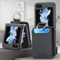 Ốp lưng Samsung Galaxy Z Flip 6 có ngăn đựng thẻ & nhẫn, bao da PU chống sốc, ốp điện thoại có chân đế cho Galaxy Z Flip6 LZQB màu đen. 
