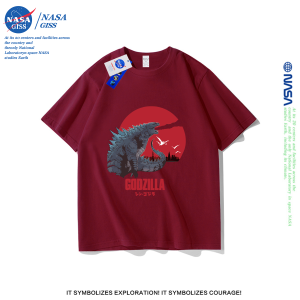NASA GISS เสื้อยืดชายหญิงแขนสั้น สตรีทฮิปฮอป summer Godzilla พิมพ์ลาย คอตตอน คอกลม NASA หลวมและระบายอากาศ