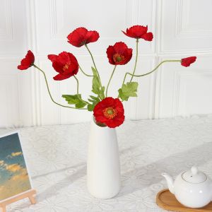 Hoa Poppy anh tuc giả 1 cành 3 bông 1 nụ màu pastel hoa lụa giả xinh xắn trang trí phòng phụ kiện decor chụp ảnh Hoa giả giống thật