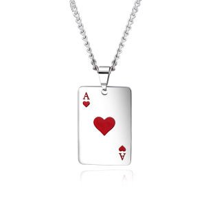 Stainless Steel Ace Pendant Men Necklace Ace Poker Card Necklace For Men Boys
