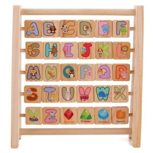 ALLUCK English Alphabet Learning Letter Board Flip Board Childrens Educational Learning Wooden Aids Arithmetic Bead Abacus Intelligence Developm Letter Cognitive Toys Early Education
