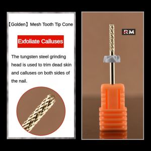 Golden Manicure Tungsten Steel Grinding Head Spiral Straight Teeth Half Stick Nails Corn Gold-Plated Grinding Head Make Small Pockets On The Nails Remove Back Edge Dead Skin Drill