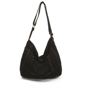 DINAH วินเทจ กระเป๋าสะพายผ้าเดนิม ความจุขนาดใหญ่ หลากหลาย กระเป๋าสะพายข้าง ภาษาเกาหลี กระเป๋าหลายช่อง กระเป๋าสะพาย ผู้หญิง