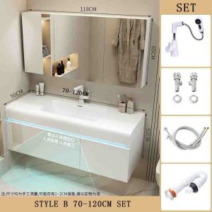 Bathroom Cabinet With Mirror LED Smart Sensor Washbasin Partitioned Storage Light Accessories  Hanging Gushiyo.Sg