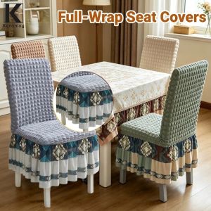 Keranixy Elastic Ruffled Chair Cover Bubble Yarn One-Piece Dining Chair Protector Thicken Stretchable