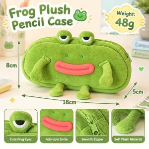 Funny Green Frog Plush Pencil Bag Stationery Storage Pouch Large Capacity Pen Bag Student Supplies