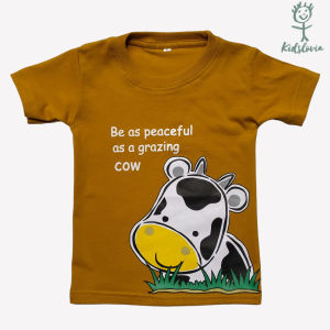 Kaos Anak Laki Laki dan Perempuan Usia 1-6 Tahun Murah Seri Hewan Binatang Gambar Sapi Warna Coklat