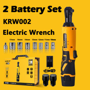 KEELAT Cordless Ratchet Wrench Top High-quality 3/8 electric Wrench Right Angle Wrench Tool with 2 Battery Charger Kit  Lithium Battery Rechargeable Drill Screwdriver Screw Nut Repair hardware Tool
