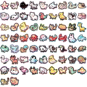 65Pcs Artistic Cartoon Design Stickers NonToxic PVC Decals For DIY Crafts And Digital Devices