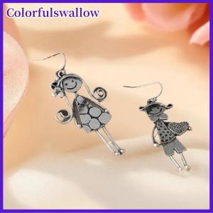 Colorfulswallow Sáng Tạo Retro Tối Giản Vài Nhân Vật Kim Loại Mặt Dây Chuyền Bông Tai Cho Phụ Nữ Hàng Ngày Tối Giản Bông Tai