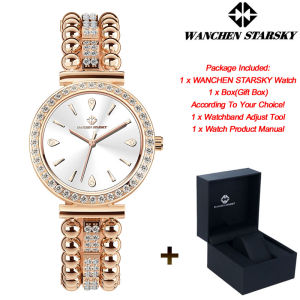 WANCHEN STARSKY Womens Wristwatch Elegant Luxury Quartz Watch Stainless Steel Strap Diamond High Quality Ladies Fashion Watch
