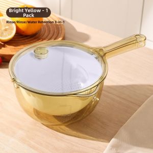 MAOMEI STORE Tay cầm dài Rổ Rửa Rau Củ Dung lượng lớn Hai lớp Hộp đựng thực phẩm Dụng Cụ Nhà Bếp 3 trong 1 Rổ lọc rau củ quả Hộ gia đình