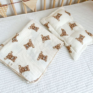 Korean 2-layer Gauze Baby Blanket Bath Towel Newborn Wrapped - Cartoon Printed Kids Quilt Gauze Bedding 110*135CM