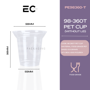 EC 100Pcs 98mm Clear DABBA Pet Cup EXTRA THICK Takeout Cup Milk tea/Shake/Juice/ Coffee Cup Disposable Party Business