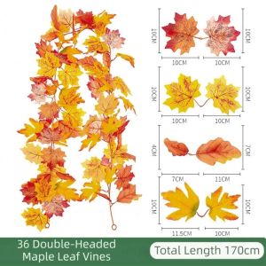 RD5BA7 1.7m Red Autumn Maple Leaves Creative Realistic Artificial Maple Garland Hanging Vine Colorful Maple Leaf Plant Decoration Halloween Decor