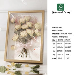 TOYO Shadow Art Box Frame 3D Dried Flowers Wooden Photo Frame Valentines Day Bouquet Collection And Display DIY Frame