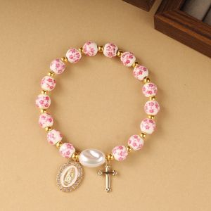 VIVIDI Đàn hồi Vòng tay sứ xanh trắng Cổ điển Phong cách Trung Quốc Vòng tay gốm sứ Thời thượng Đa năng Vòng tay hạt ngọc trai dành cho phụ nữ