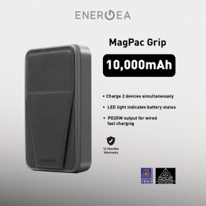 ENERGEA MagPac Grip Magsafe Compatible Power Bank 10000mAh with Built-In Stand/Grip - Black