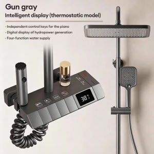 DEG 4 in 1 Shower Set System with Digital Control Panel Adjustable Overhead and Handheld Showerheads