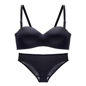 INTIMA Simple Strapless Bra and Panties for Women Glossy Seamless Push up Wire-free Lingerie Set Anti-slip Invisible Underwear Daily Bralette