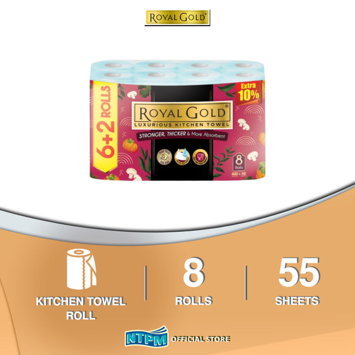 Royal Gold Luxurious (White) Kitchen Towel (55's x 8) - [FREE 1X CUTIE APRON]