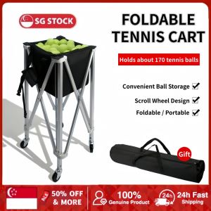 Tennis Ball Cart with 360° Rotation Wheels Practical Sturdy Foldable Tennis Ball Basket Cart with Bag for Club Gym School