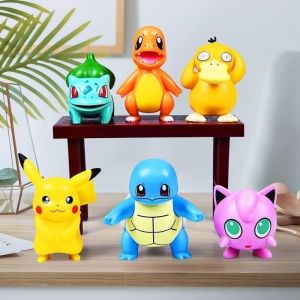 6 Pieces/set Pokemon Anime Character Pikachu Toy Model INS Happy Birthday Cake Decoration Kawaii Charmander Psyduck Squirtle Jigglypuff Bulbasaur Kawaii Doll Childrens Gift