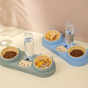 【Pet BHQ】3 ใน 1 ชามอาหารแมว เครื่องให้อาหารแมวอัต เครื่องจ่ายน้ำอัตโนมัติ ป้องกันการพลิกคว่ำ ปากเปียกหลักฐาน