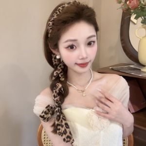 Leopard Hairband with Ribbon Tied Hair Band with Teeth Fashion Headwear