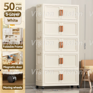 VISION Foldable Stackable Storage Cabinet with Magnetic Doors and Wheels -  Plastic Organizer Box Multipurpose Indoor Portable Space-Saving Storage Solution