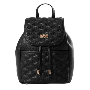 Disney Mickey Mouse Korean Style Backpack Classic Black Quilt Stitch Large Capacity with Gold Buckle for Women