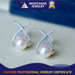 Montagne Jewelry 18k Pure White Gold Earrings Elegant Design Fine Jewellery Natural 7-8MM Pearl Earrings Stud Earring