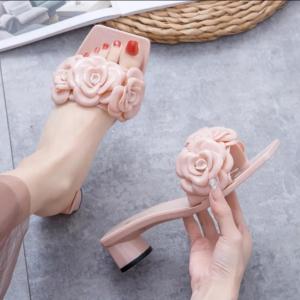Womens korean style fashion sandals 5CM high-heeled rubber sandals made of non-slip and waterproof material stylish sandals for wearing outdoors 0100523