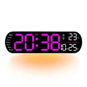 PRIMEPICKGLOBAL Large Display Digital Wall Clock with Time Date Temperature Multifunctional Alarm Clock Simple Wall Mounted LED Clock Living Room