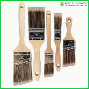 ชุดแปรงทาสีมืออาชีพ 5 ชิ้น - แปรงทาสีน้ำ สีน้ำมัน คละปลายเฉียง และปลายแบน ด้ามจับไม้ตามหลักสรีรศาสตร์ ปลอกสแตนเลสทนทาน ขนาด 1" 1.5" 2" 2.5"