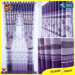 Gorden Blackout import motif bunga tinggi 250cm jendela pintu ruang tamu mewah warna ungu model smokring cantik elegan